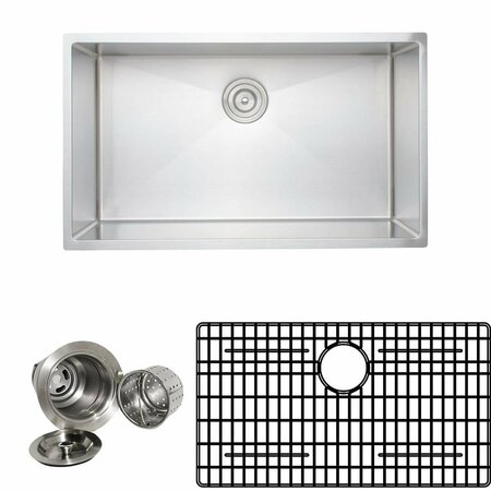WELLS SINKWARE 32 in. 16 Gauge Undermount Single Bowl Stainless Steel Kitchen Sink w/Grid Racks & Basket Strainers CSU3219-10-1